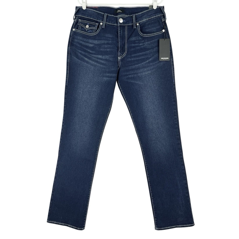 True Religion Men's Ricky Relaxed Straight Flap Blue Denim Jeans Size 33x34 NWT